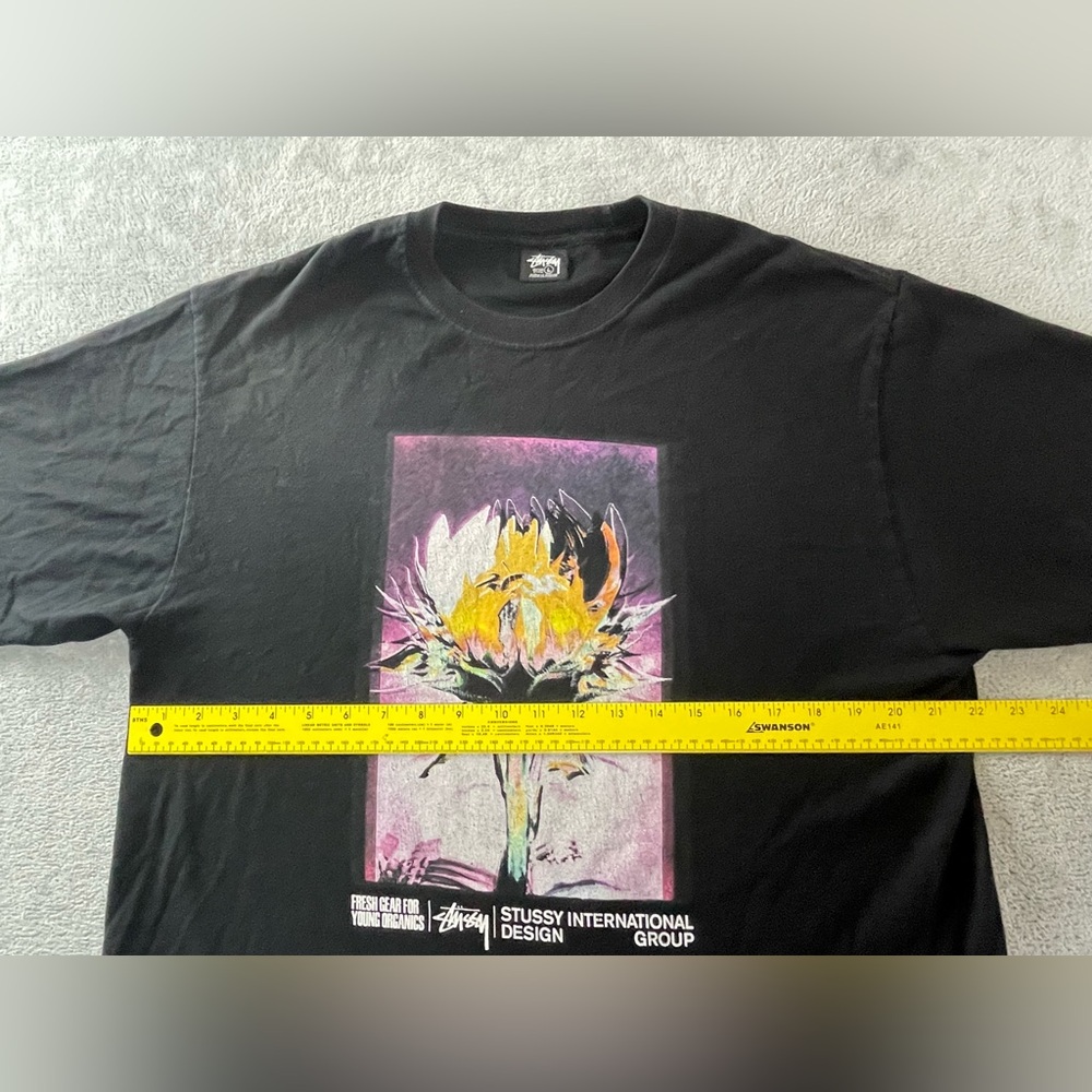Stussy Black Shirt Size L Short Sleeve Cotton Streetwear Floral Fresh Gear - Picture 9 of 16